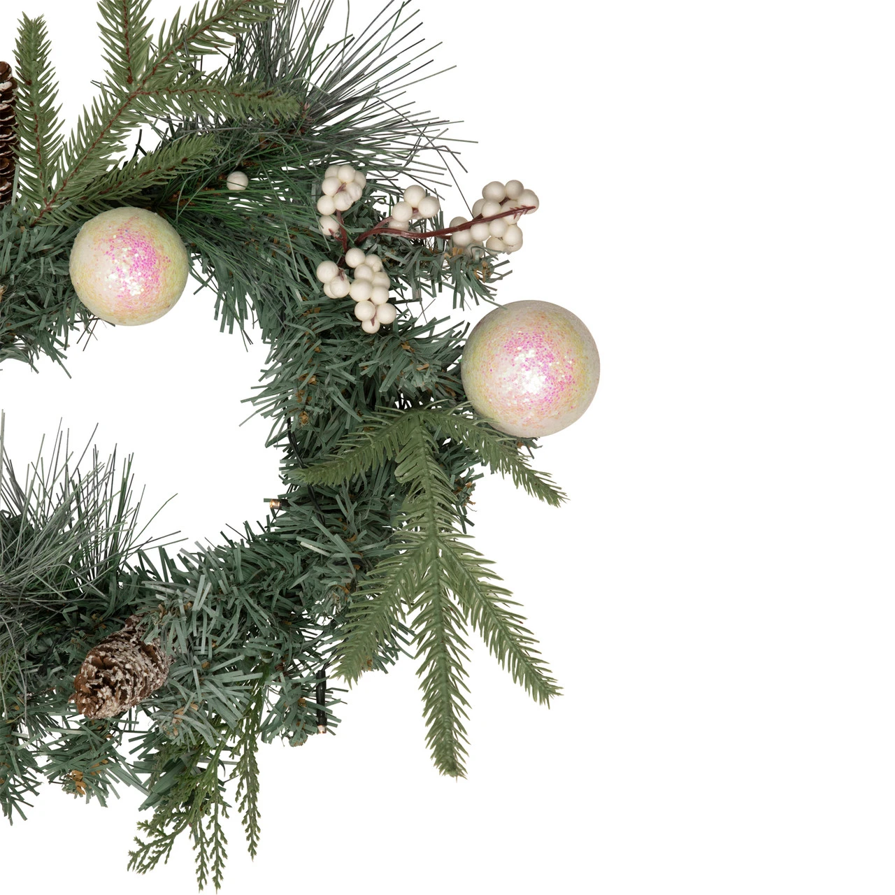 16" Pre-Lit Decorated Mixed Pine And White Berries Artificial Christmas Wreath 6 16" Pre-Lit Decorated Mixed Pine And White Berries Artificial Christmas Wreath - Image 4