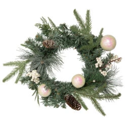 16" Pre-Lit Decorated Mixed Pine And White Berries Artificial Christmas Wreath