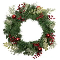 Decorated Frosted Pine And Pine Cone Artificial Christmas Wreath, 24-Inch, Unlit