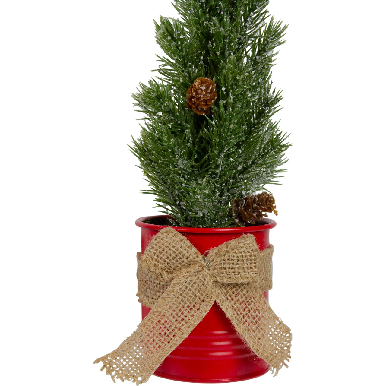 11.75" Frosted Upswept Mini Pine Christmas Tree In Red Tin Pot - Unlit 4 11.75" Frosted Upswept Mini Pine Christmas Tree In Red Tin Pot - Unlit - Image 2