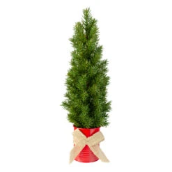 17" Mini Tabletop Christmas Tree With Red Metal Pot - Unlit