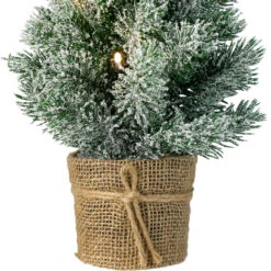17-Inch Mini Artificial Tabletop LED Flocked Christmas Tree With Burlap Base- Clear Lights -Optimal Christmas Shop northlight sf89159 2 sample 04184.1667488082