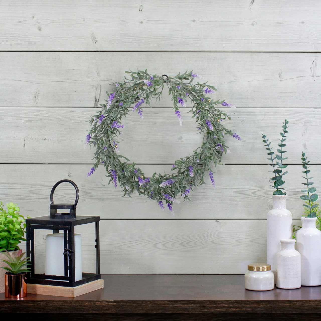 Artificial LED Lighted White And Purple Lavender Spring Wreath- 16-inch, White Lights 4 Artificial LED Lighted White And Purple Lavender Spring Wreath- 16-inch, White Lights - Image 2