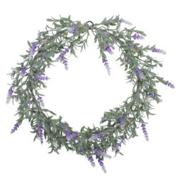 Artificial LED Lighted White And Purple Lavender Spring Wreath- 16-inch, White Lights