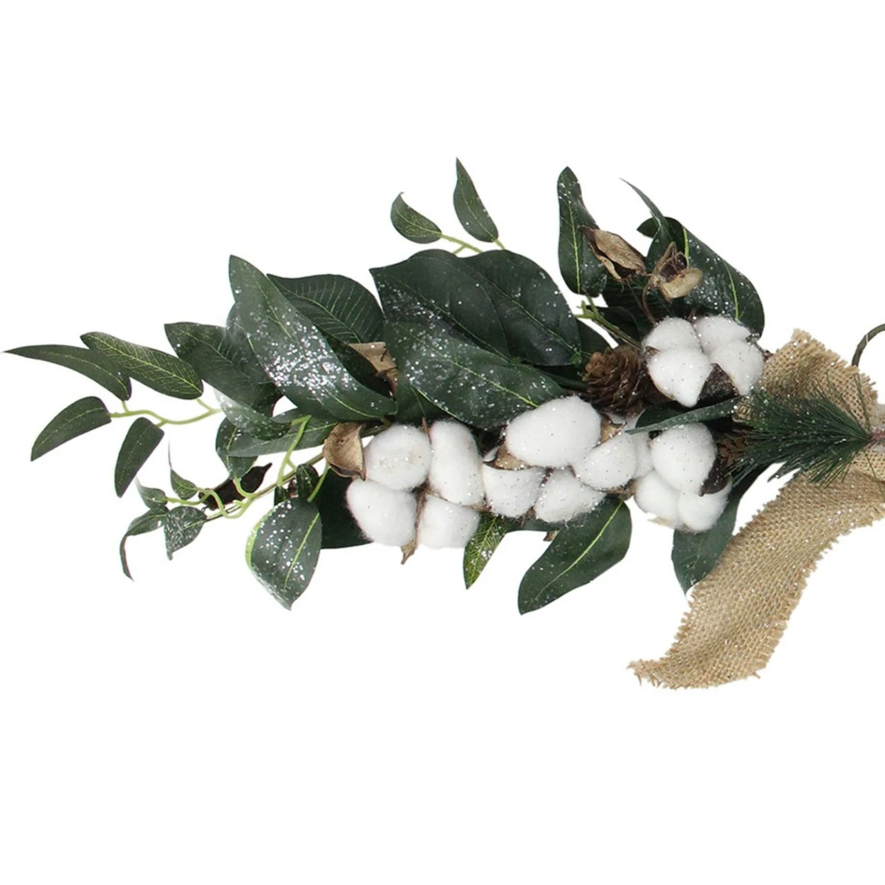 25" White Cotton And Pine Cone Christmas Foliage Swag - Unlit 5 25" White Cotton And Pine Cone Christmas Foliage Swag - Unlit - Image 3