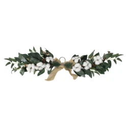 25" White Cotton And Pine Cone Christmas Foliage Swag - Unlit