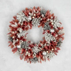 13" Pink And White Wooden Floral Christmas Wreath With Pinecones -Optimal Christmas Shop northlight sh16519 ongray 19972.1680051733