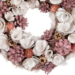 13" White And Pink Wooden Floral Christmas Wreath With Pinecones -Optimal Christmas Shop northlight sh27004 2 14375.1680051732