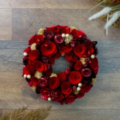 12" Red Wooden Rose Apple And Faux Pearl Artificial Valentines Wreath - Unlit 10 12" Red Wooden Rose Apple And Faux Pearl Artificial Valentines Wreath - Unlit -Optimal Christmas Shop northlight sh36198 4 47427.1673562266