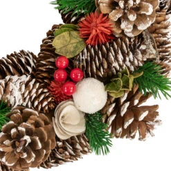 White Wooden Rose And Pine Cone With Berries Artificial Christmas Wreath,13.5-Inch, Unlit -Optimal Christmas Shop northlight sh36204 2 87219.1667659928