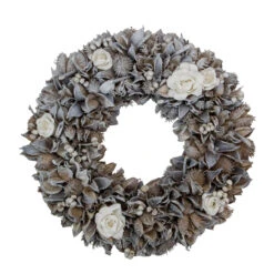 White Rose And Winter Botanicals Artificial Christmas Wreath, 13.5-Inch, Unlit