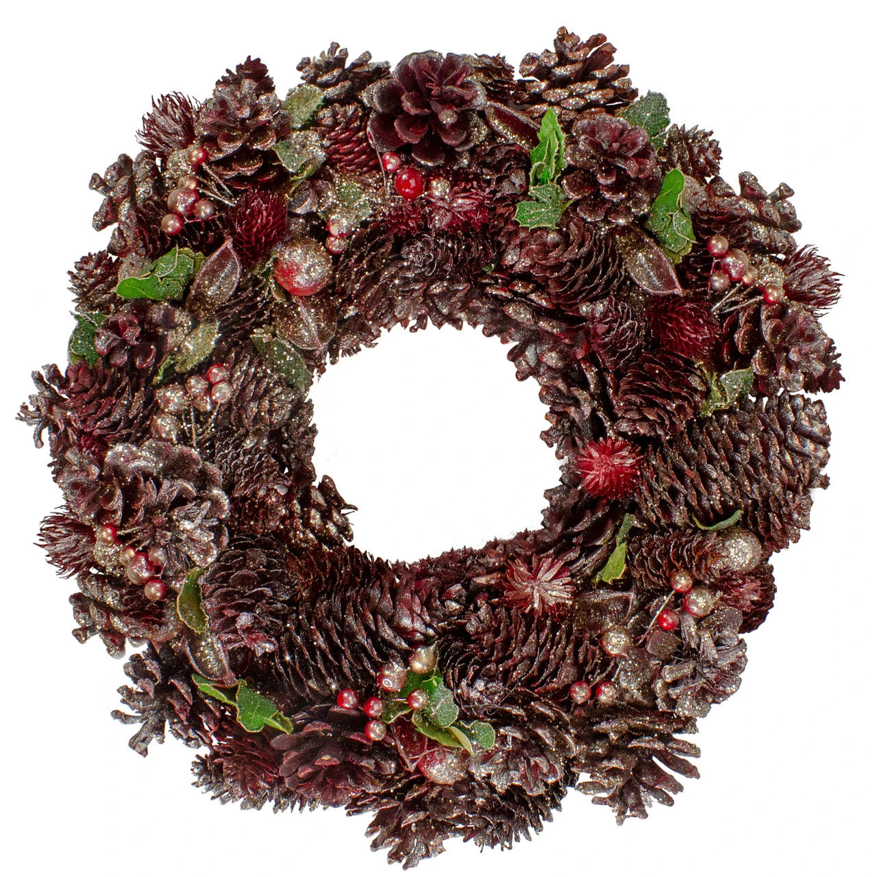 13" Red And Gold Glittered Pine Cone And Berry Christmas Wreath 3 13" Red And Gold Glittered Pine Cone And Berry Christmas Wreath
