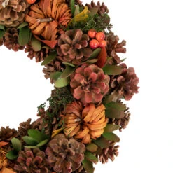 Orange And Green Fall Wreath With Pumpkins And Pinecones - 13.75 Inch, Unlit 7 Orange And Green Fall Wreath With Pumpkins And Pinecones - 13.75 Inch, Unlit -Optimal Christmas Shop northlight sh89571 2 50182.1669995122