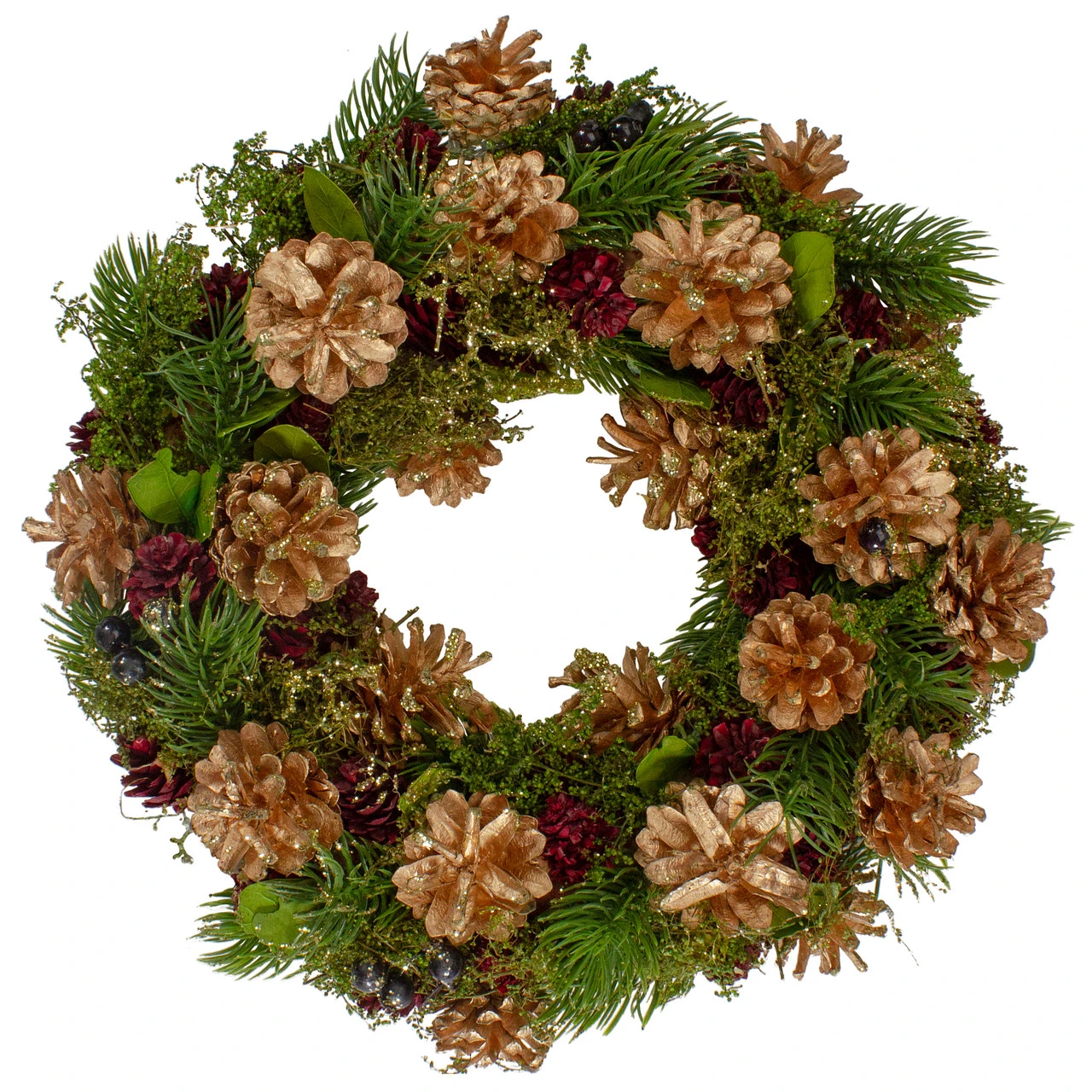 12" Green, Gold, And Red Glitter Pinecones Christmas Wreath 3 12" Green, Gold, And Red Glitter Pinecones Christmas Wreath
