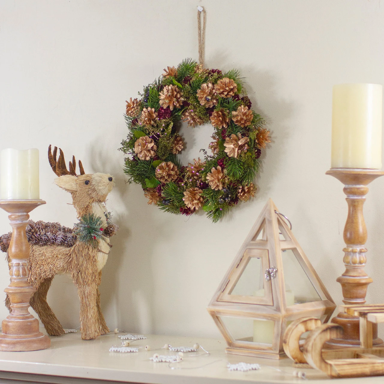 12" Green, Gold, And Red Glitter Pinecones Christmas Wreath 4 12" Green, Gold, And Red Glitter Pinecones Christmas Wreath - Image 2