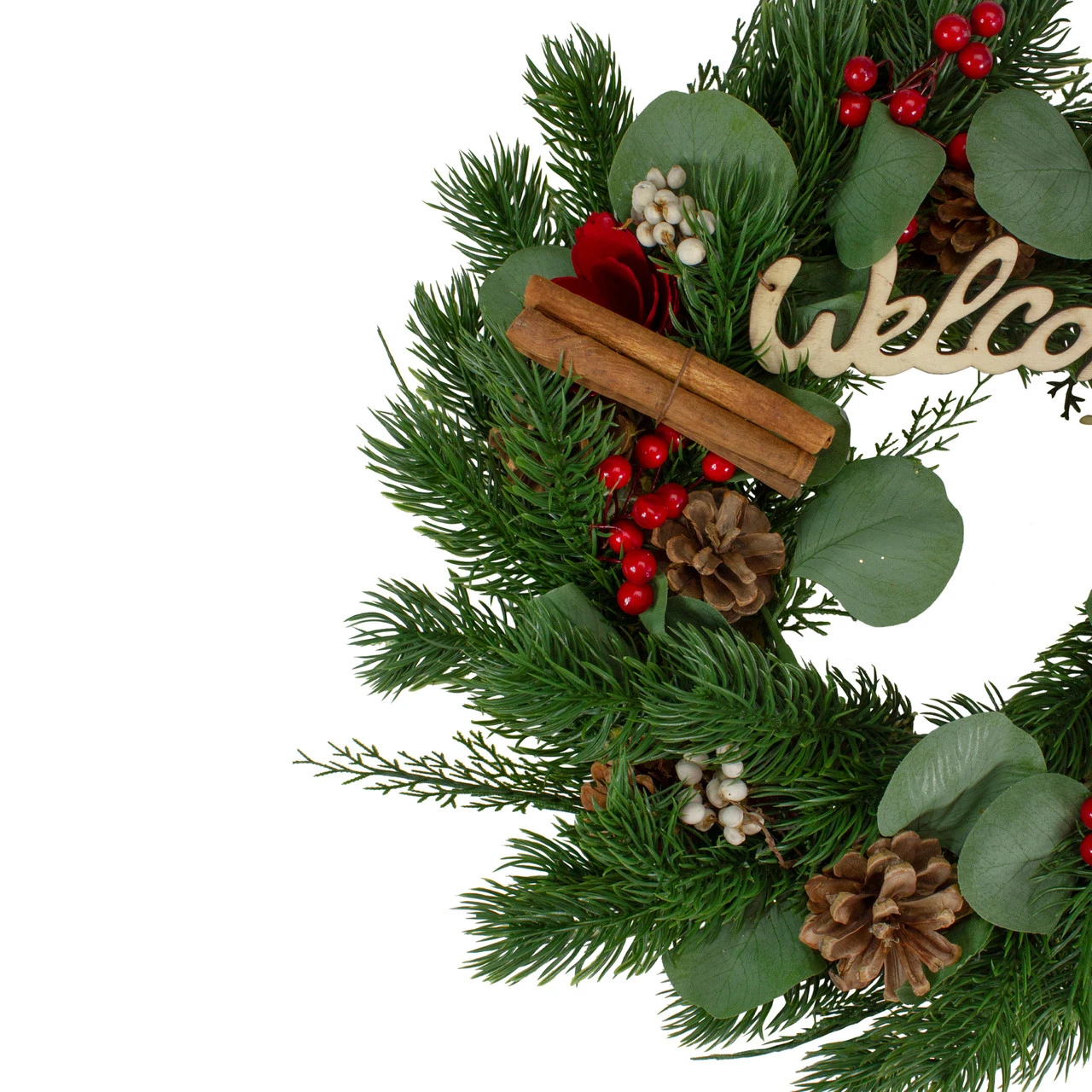 Green And Red "Welcome" Artificial Christmas Wreath - 12-Inch, Unlit 6 Green And Red "Welcome" Artificial Christmas Wreath - 12-Inch, Unlit - Image 4