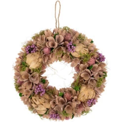 12" Purple And Beige Wooden Floral Spring Wreath With Preserved Artichoke