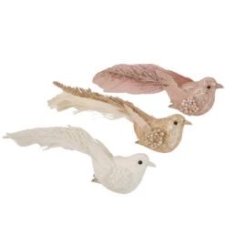 Set Of 3 Glittered Pink, White And Champagne Bird Christmas Ornament With Clip, 6.5" -Optimal Christmas Shop northlight sh93285 updated 33902.1668089807