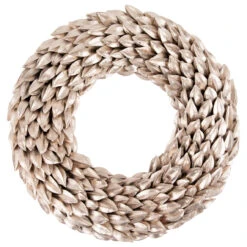 Champagne Gold Budding Leaves Glitter Christmas Wreath, 11.5-Inch, Unlit