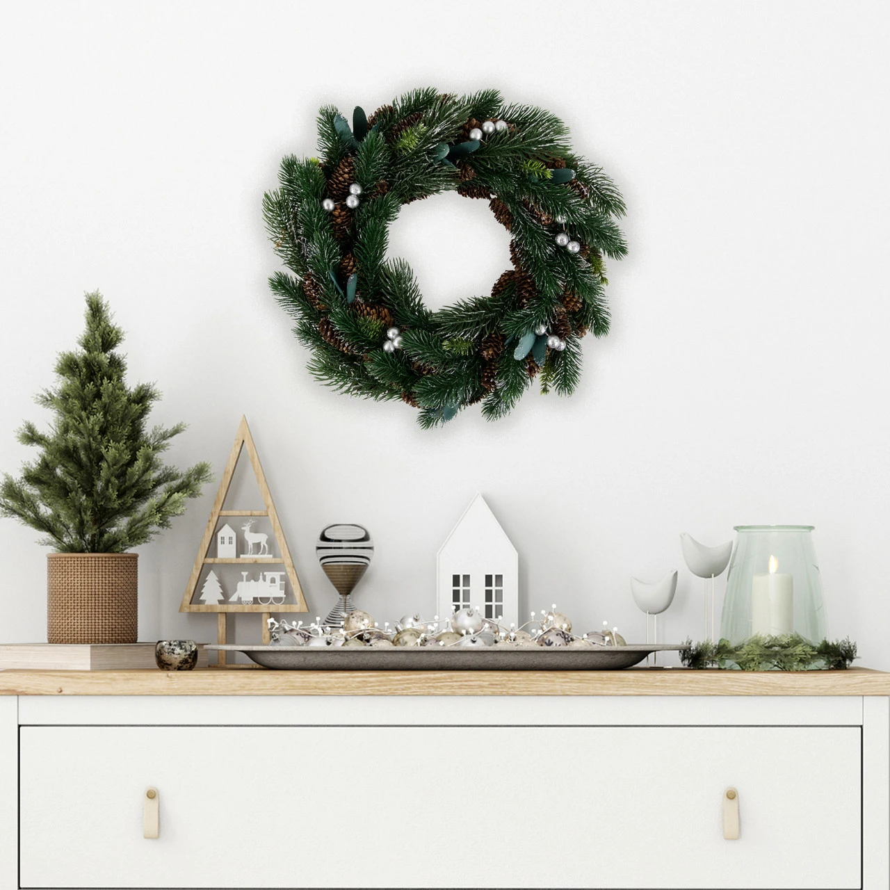 Green Pine, Pinecone With Berries Christmas Wreath, 14-Inch, Unlit 4 Green Pine, Pinecone With Berries Christmas Wreath, 14-Inch, Unlit - Image 2