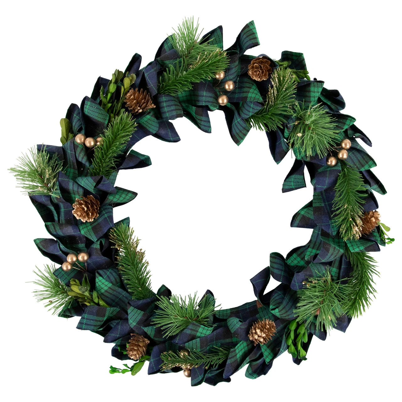 Blue And Green Plaid Bow Artificial Pine Christmas Wreath, 17.75-Inch, Unlit 3 Blue And Green Plaid Bow Artificial Pine Christmas Wreath, 17.75-Inch, Unlit