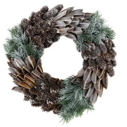 Brown And Green Pine Needle And Pine Cone Artificial Christmas Wreath, 13.5-Inch, Unlit