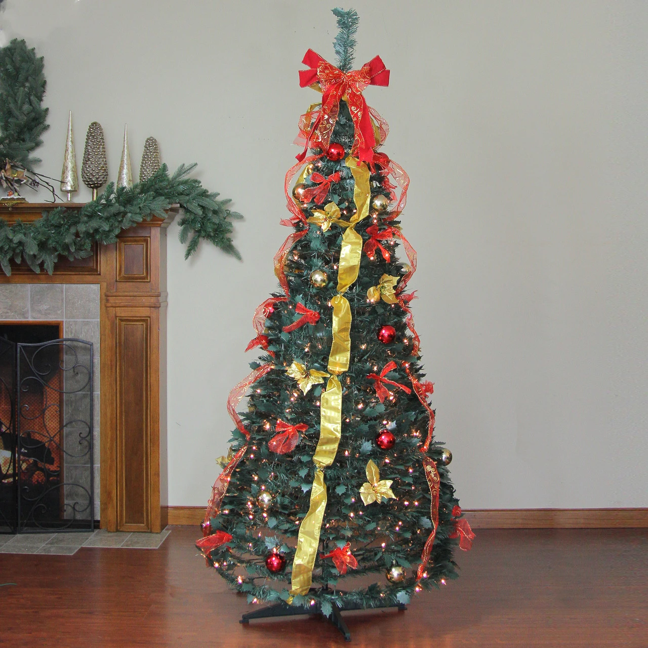6' Pre-Lit Red And Gold Pre-Decorated Pop-Up Artificial Christmas Tree 4 6' Pre-Lit Red And Gold Pre-Decorated Pop-Up Artificial Christmas Tree - Image 2
