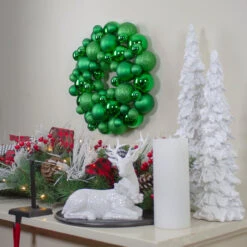 Green 3-Finish Shatterproof Ball Christmas Wreath - 13-Inch, Unlit -Optimal Christmas Shop northlight sm91053 3 82049.1667573340