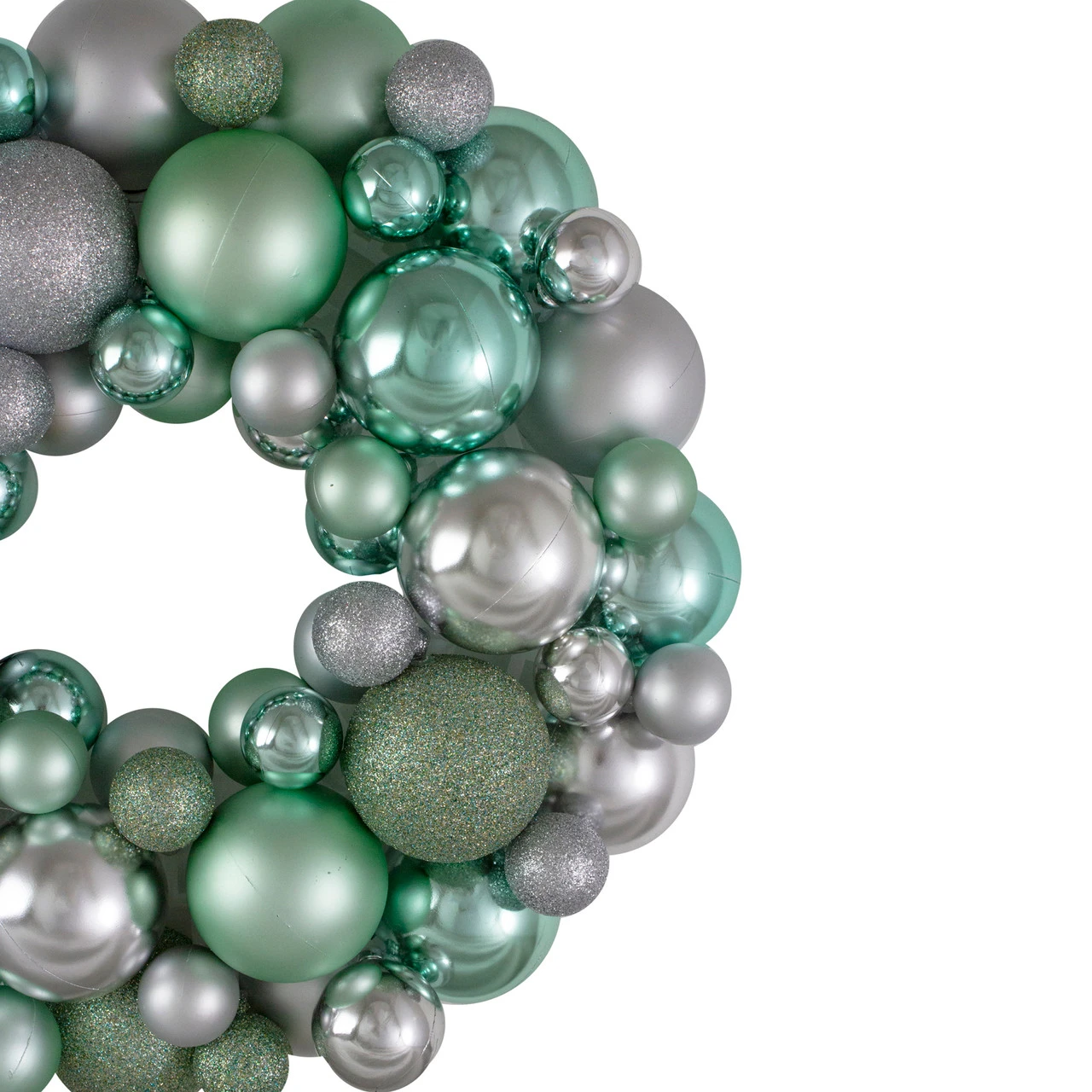 Silver And Seafoam Green 3-Finish Shatterproof Ball Christmas Wreath, 13-Inch 5 Silver And Seafoam Green 3-Finish Shatterproof Ball Christmas Wreath, 13-Inch - Image 3