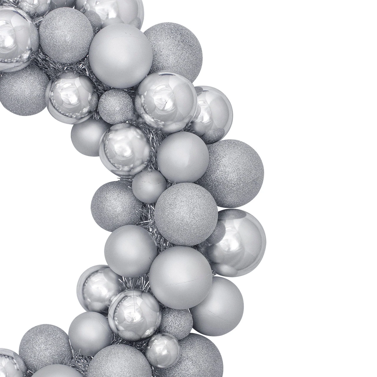 Silver Splendor 3-Finish Shatterproof Ball Christmas Wreath24" - Unlit 5 Silver Splendor 3-Finish Shatterproof Ball Christmas Wreath24" - Unlit - Image 3