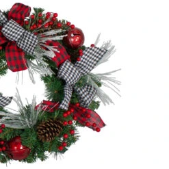 Plaid And Houndstooth And Red Berries Artificial Christmas Wreath - 24-Inch, Unlit -Optimal Christmas Shop northlight sm91191 1 21844.1667657229