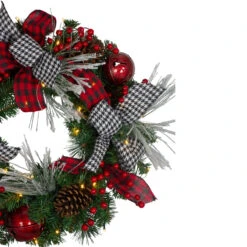 Pre-Lit Decorated Plaid And Houndstooth Artificial Christmas Wreath - 24-Inch, Warm White Lights -Optimal Christmas Shop northlight sm91194 1 35582.1667490311