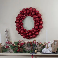 Burgundy 3-Finish Shatterproof Ball Christmas Wreath - 24", Unlit -Optimal Christmas Shop northlight sm91574 4temp 49086.1667536732
