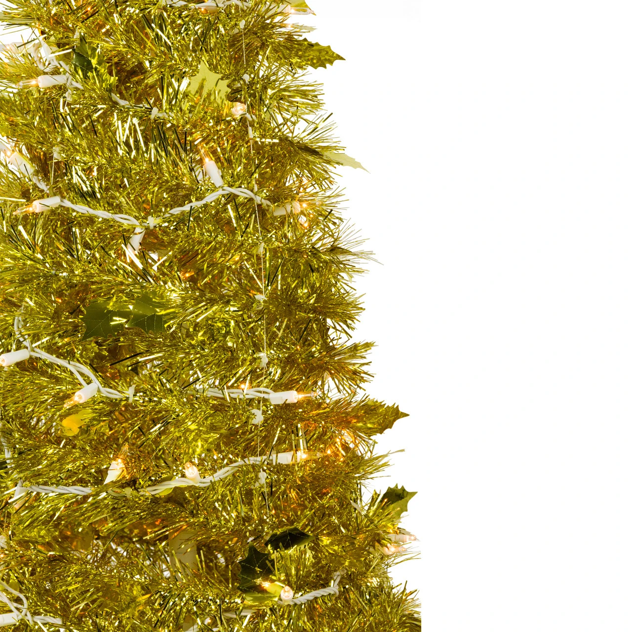 6' Pre-Lit Gold Tinsel Pop-Up Artificial Christmas Tree, Clear Lights 4 6' Pre-Lit Gold Tinsel Pop-Up Artificial Christmas Tree, Clear Lights - Image 2