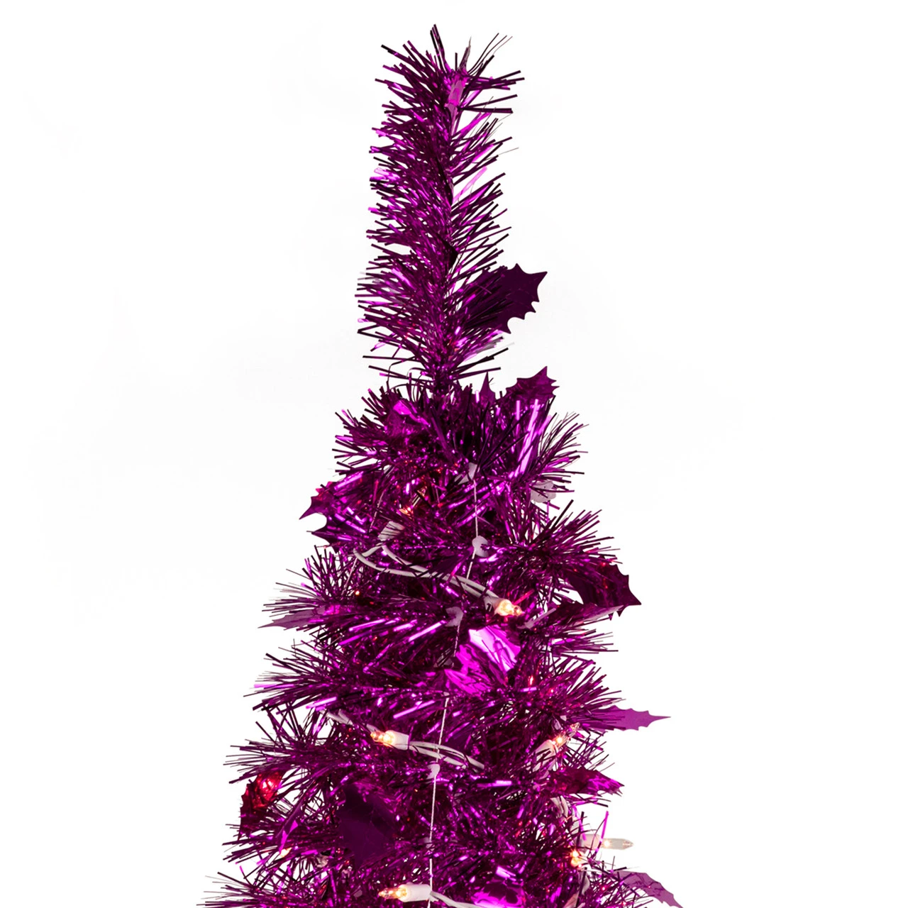 6' Pre-Lit Pink Tinsel Pop-Up Artificial Christmas Tree, Clear Lights 7 6' Pre-Lit Pink Tinsel Pop-Up Artificial Christmas Tree, Clear Lights - Image 5