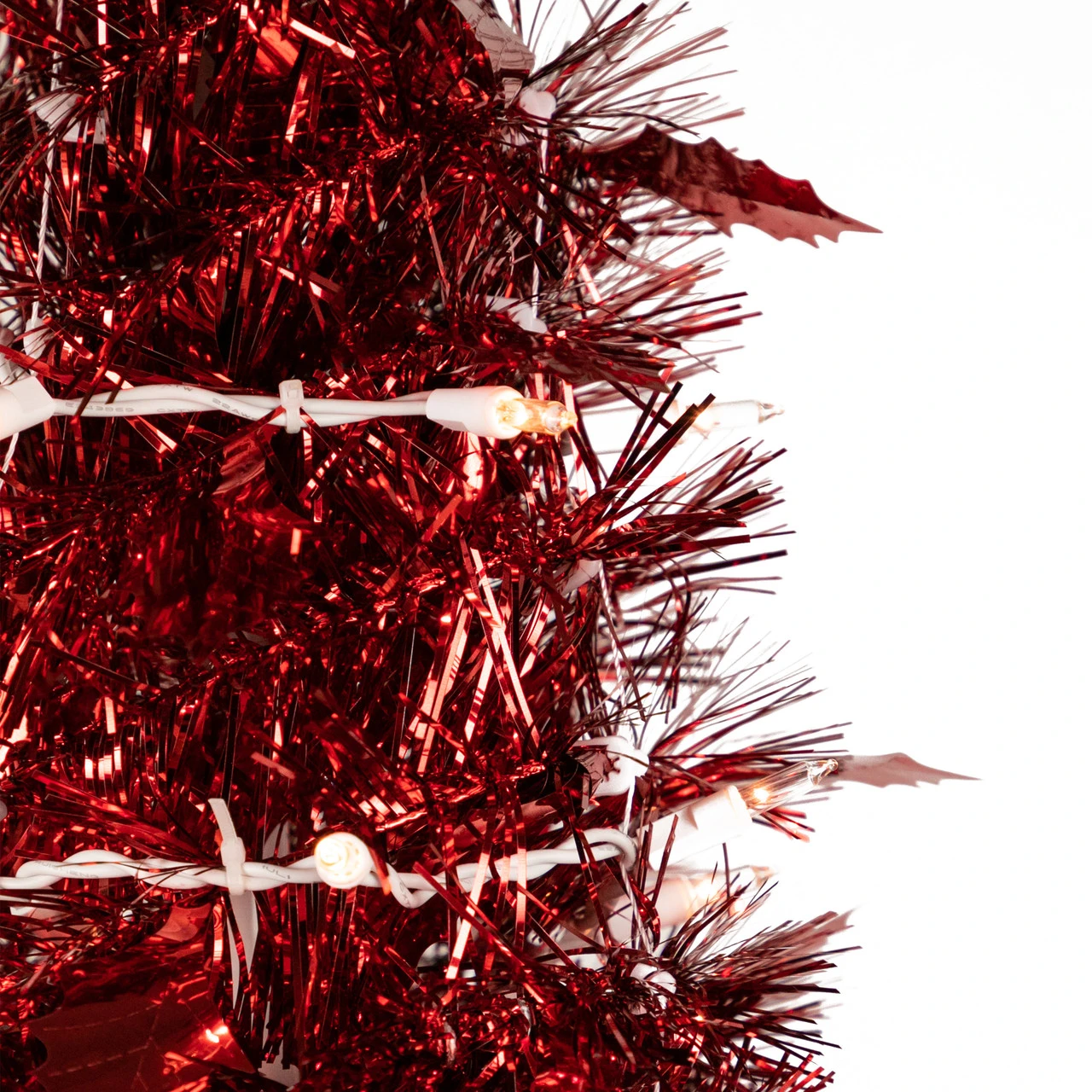4' Pre-Lit Red Pop-Up Tinsel Christmas Tree, Clear Lights 5 4' Pre-Lit Red Pop-Up Tinsel Christmas Tree, Clear Lights - Image 3