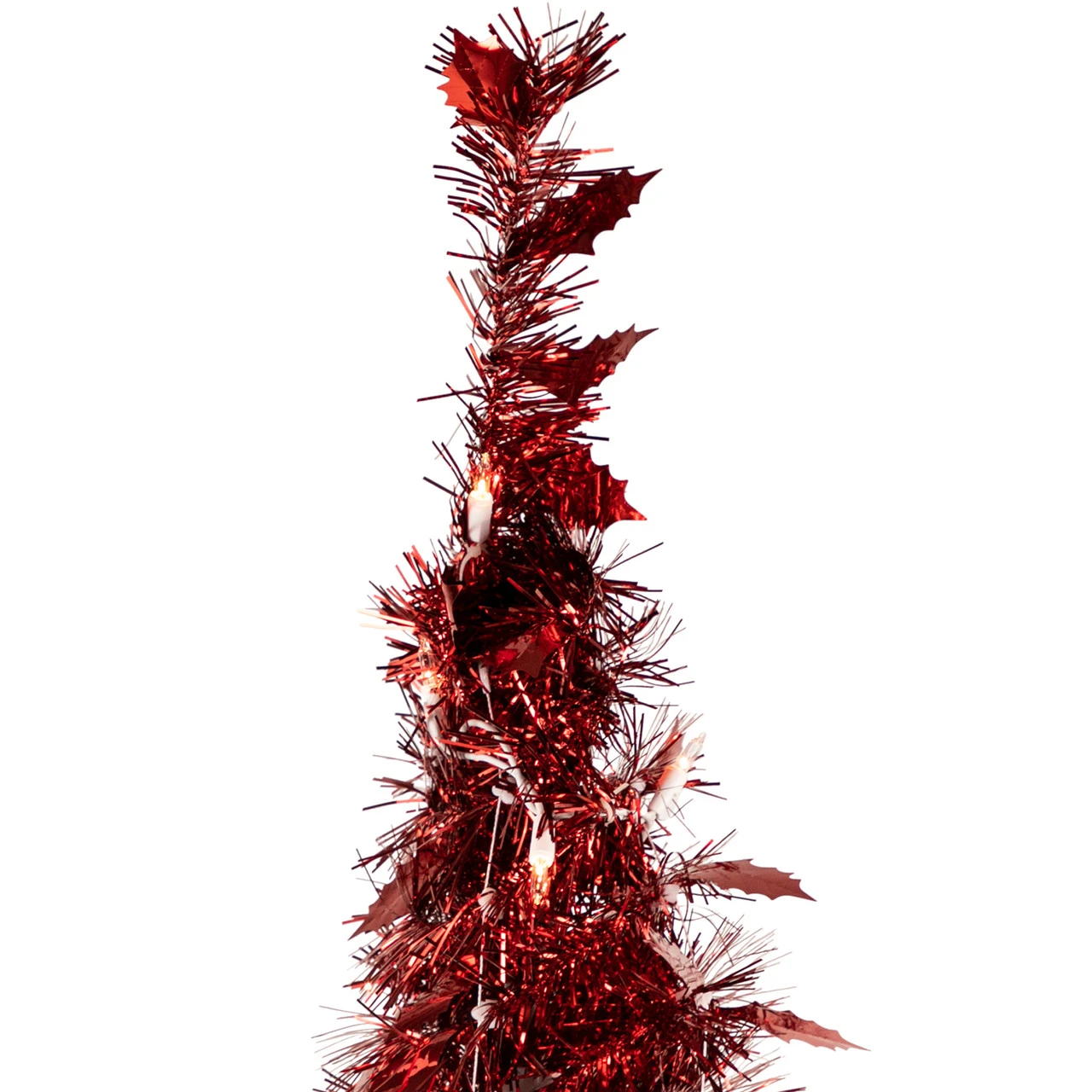 4' Pre-Lit Red Pop-Up Tinsel Christmas Tree, Clear Lights 6 4' Pre-Lit Red Pop-Up Tinsel Christmas Tree, Clear Lights - Image 4