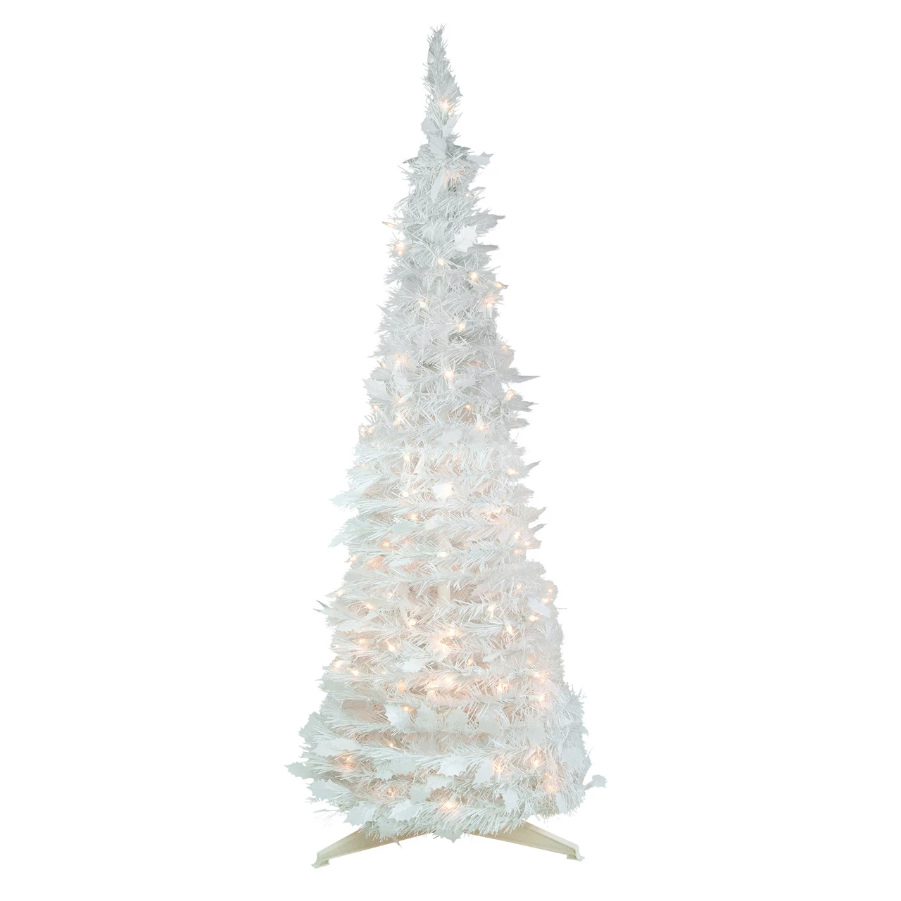 6' Pre-Lit White Tinsel Pop-Up Artificial Christmas Tree, Clear Lights 3 6' Pre-Lit White Tinsel Pop-Up Artificial Christmas Tree, Clear Lights