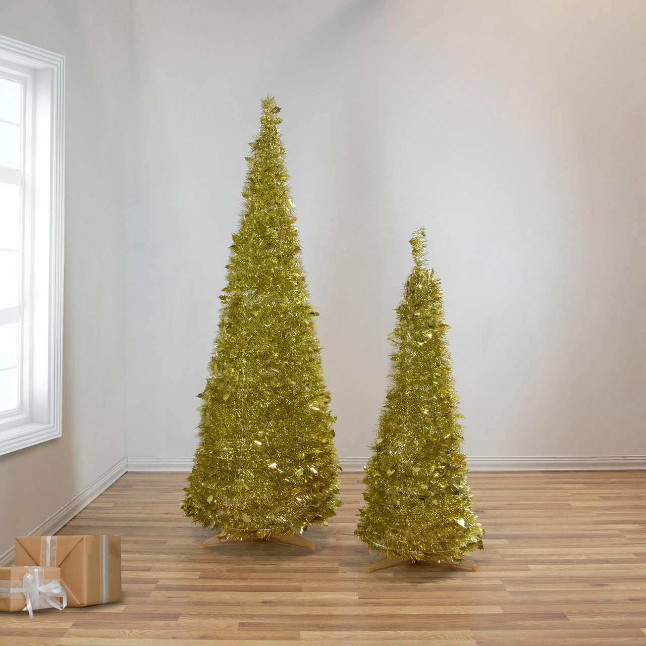 6' Gold Tinsel Pop-Up Artificial Christmas Tree, Unlit 4 6' Gold Tinsel Pop-Up Artificial Christmas Tree, Unlit - Image 2