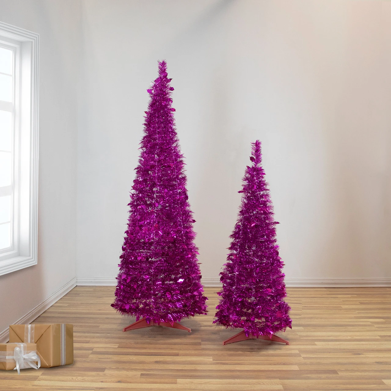 6' Pink Tinsel Pop-Up Artificial Christmas Tree, Unlit 4 6' Pink Tinsel Pop-Up Artificial Christmas Tree, Unlit - Image 2