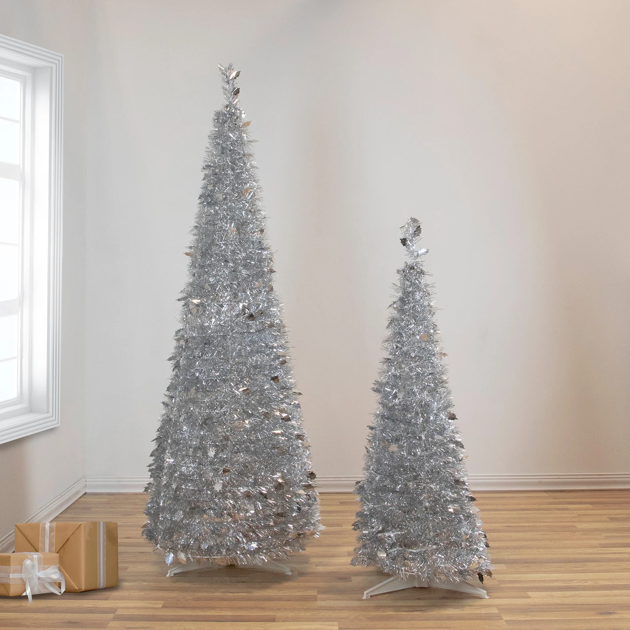 4' Silver Tinsel Pop-Up Artificial Christmas Tree, Unlit 4 4' Silver Tinsel Pop-Up Artificial Christmas Tree, Unlit - Image 2