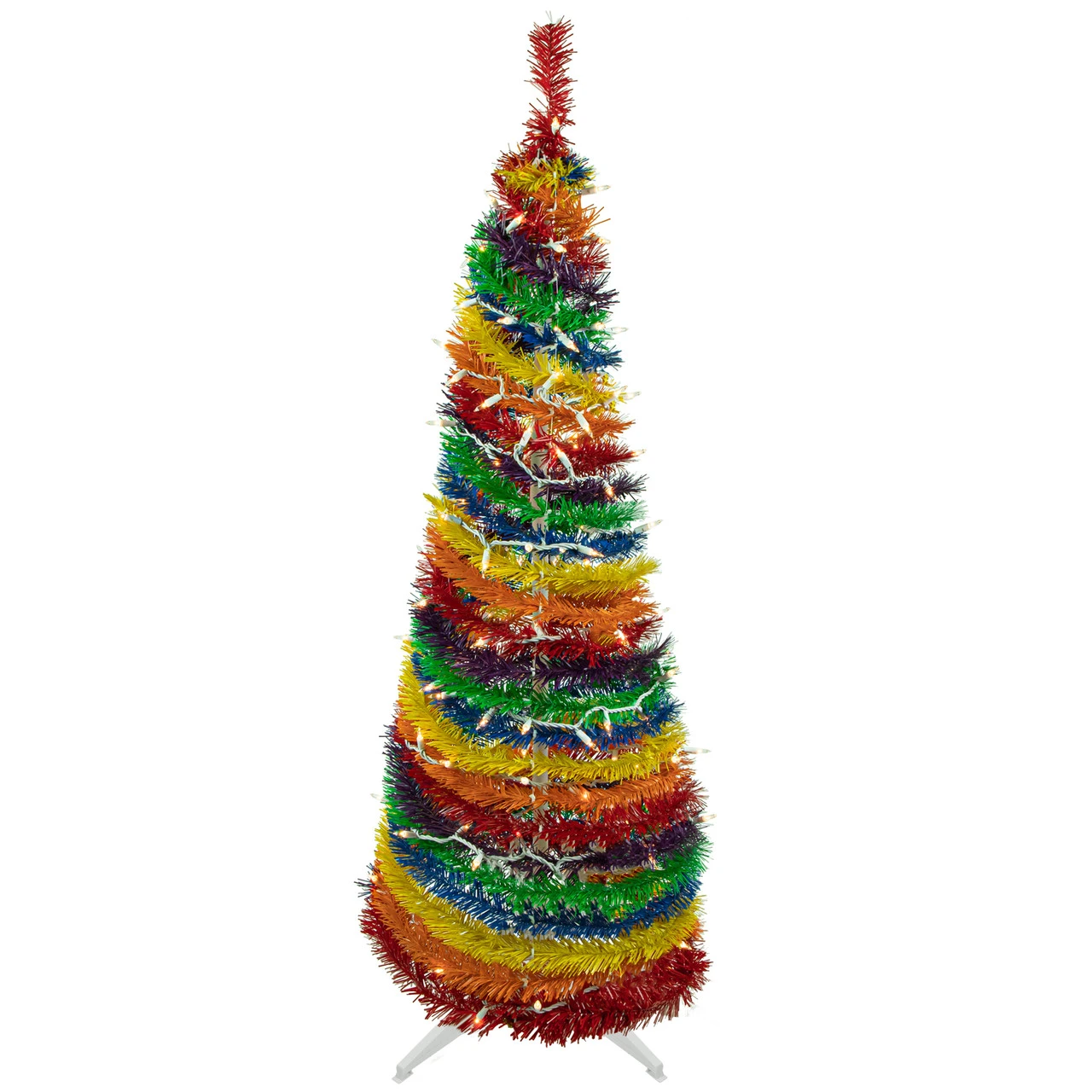 4' Pre-Lit Rainbow Tinsel Pop-Up Artificial Christmas Tree, Clear Lights 3 4' Pre-Lit Rainbow Tinsel Pop-Up Artificial Christmas Tree, Clear Lights