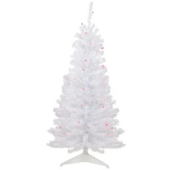 4' Pre-Lit Woodbury White Pine Slim Artificial Christmas Tree, Pink Lights