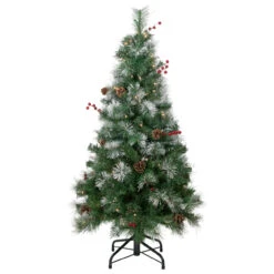4' Pre-Lit Frosted Carolina Berry Spruce Artificial Christmas Tree, Clear Lights