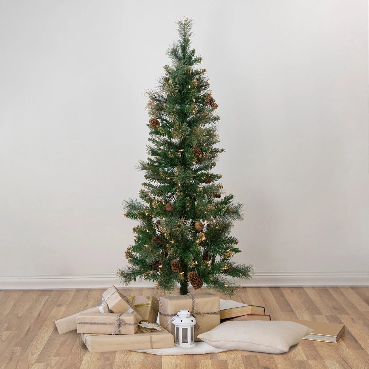4.5' Pre-Lit Yorkshire Pine Pencil Artificial Christmas Tree, Clear Lights 4 4.5' Pre-Lit Yorkshire Pine Pencil Artificial Christmas Tree, Clear Lights - Image 2
