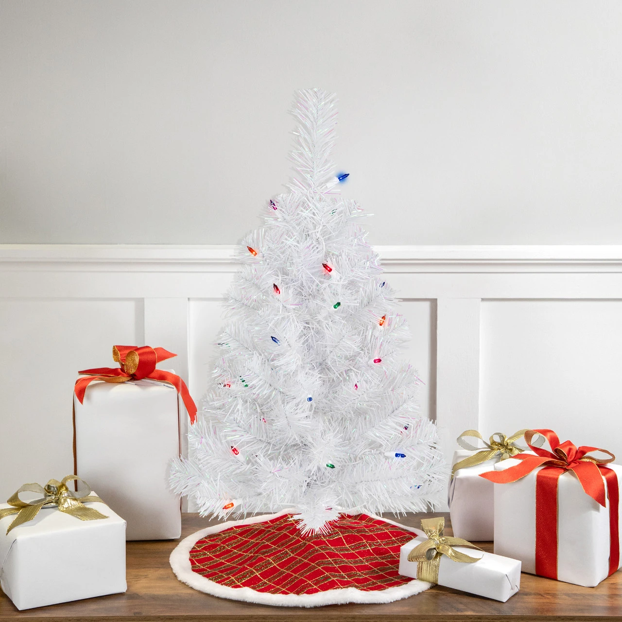 2' Pre-lit Rockport White Pine Artificial Christmas Tree, Multi Lights 3 2' Pre-lit Rockport White Pine Artificial Christmas Tree, Multi Lights