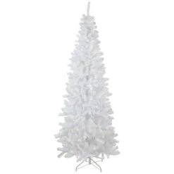 6.5' Pre-Lit Pencil White Georgian Pine Artificial Christmas Tree, Warm White LED Lights