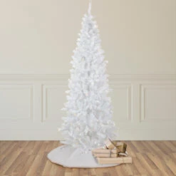 7.5' Pre-Lit White Georgian Pine Pencil Artificial Christmas Tree, Warm White LED Lights -Optimal Christmas Shop northlight sm92973 style 54908.1667530184