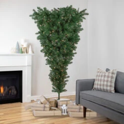 7.5' Pre-Lit Green Upside Down Spruce Artificial Christmas Tree, Clear Lights 10 7.5' Pre-Lit Green Upside Down Spruce Artificial Christmas Tree, Clear Lights -Optimal Christmas Shop northlight sm92984 style 39143.1667530212