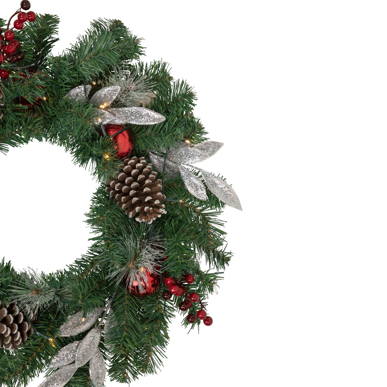 24" Pre-Lit Decorated Frosted Pine Cone And Berries Artificial Christmas Wreath 6 24" Pre-Lit Decorated Frosted Pine Cone And Berries Artificial Christmas Wreath - Image 4